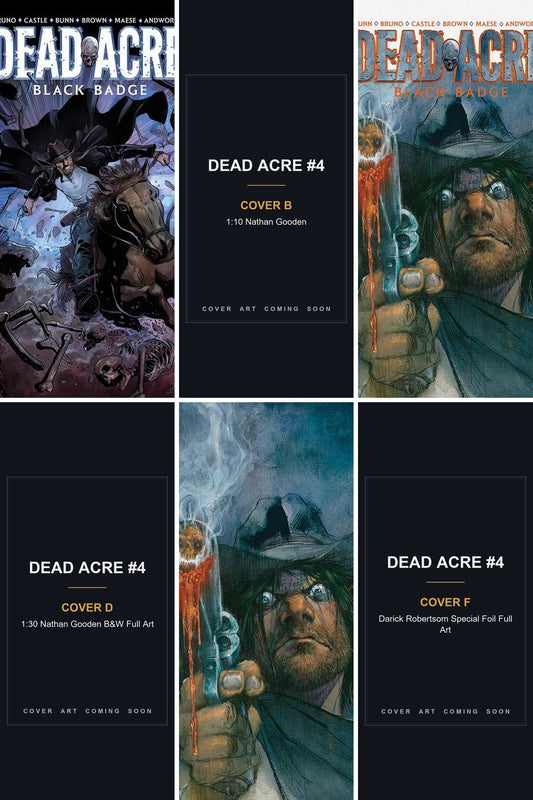 Dead Acre #4 cover collage — Covers B, D & F art coming soon