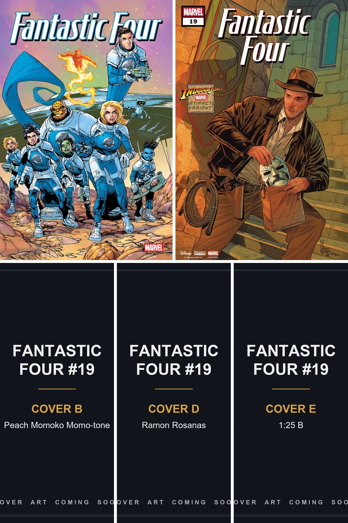 Fantastic Four #19 cover collage — Covers B, D & E art coming soon