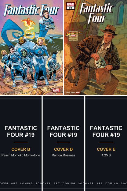 Fantastic Four #19 cover collage — Covers B, D & E art coming soon