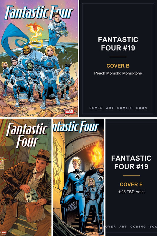 Fantastic Four #19 cover collage — Covers B & E art coming soon