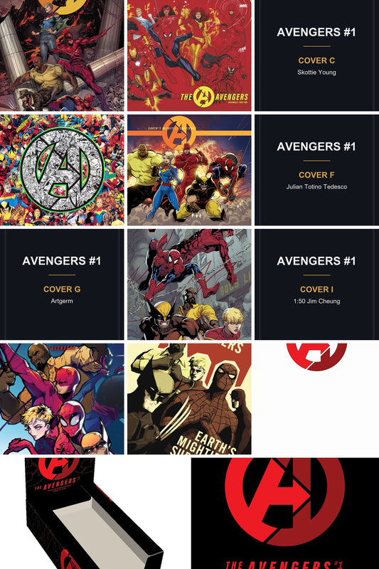 Avengers #1 cover collage — Covers C, F, G & I art coming soon