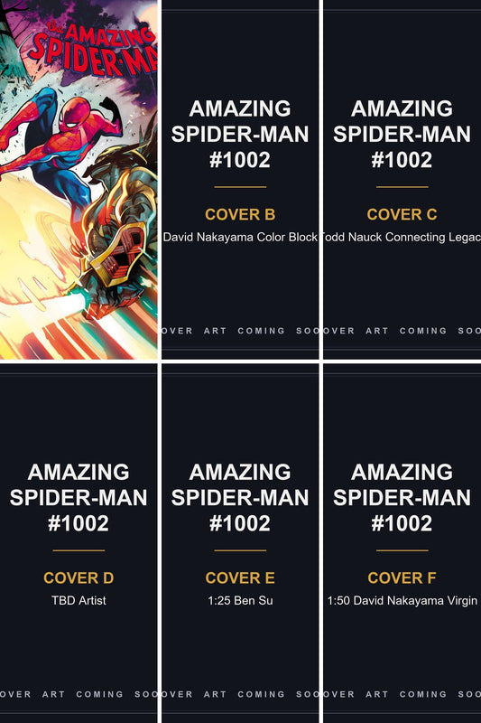 Amazing Spider-Man #1002 cover collage — Covers B, C, D, E & F art coming soon