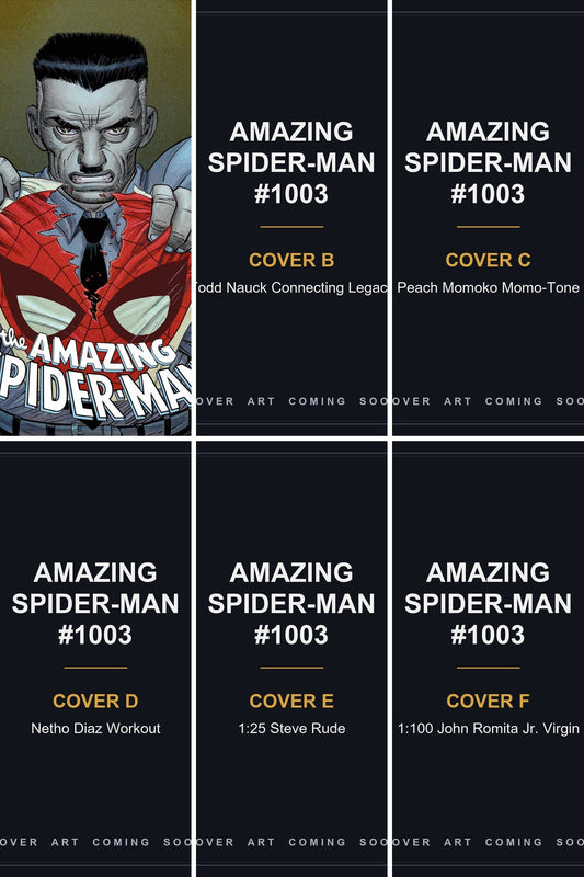 Amazing Spider-Man #1003 cover collage — Covers B, C, D, E & F art coming soon