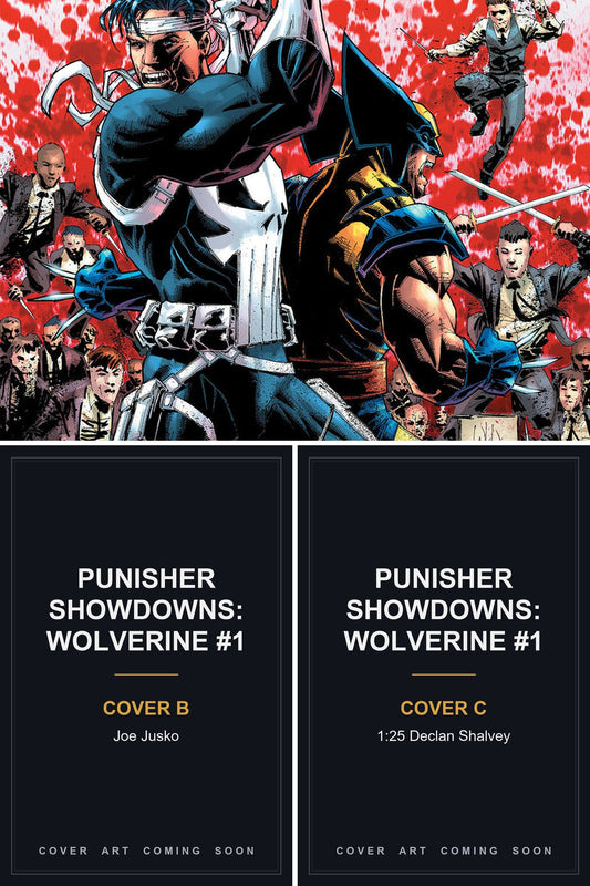 Punisher Showdowns: Wolverine #1 cover collage — Covers B & C art coming soon