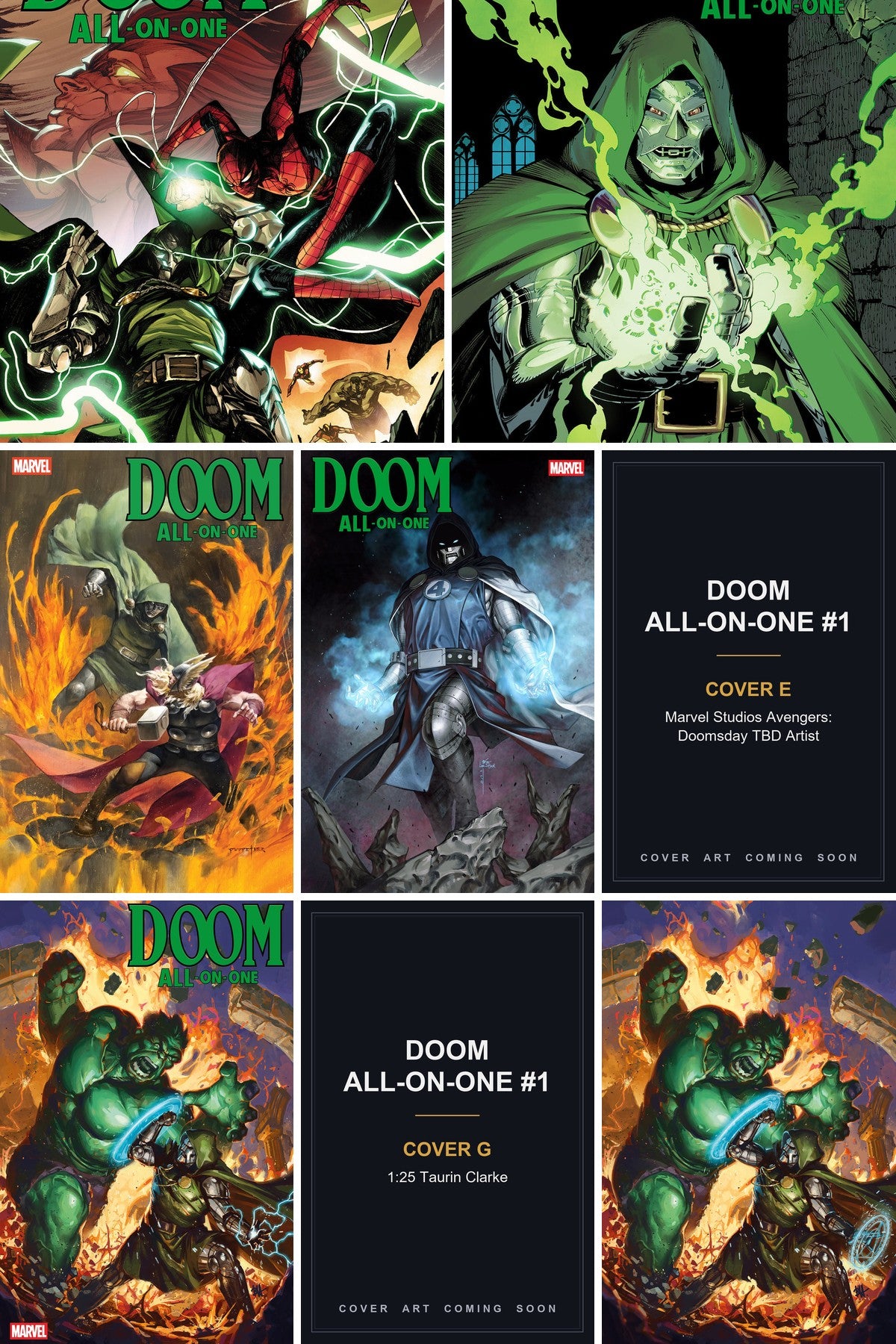 Doom All-On-One #1 cover collage — Covers E & G art coming soon