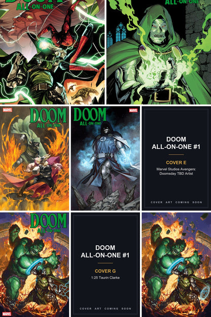 Doom All-On-One #1 cover collage — Covers E & G art coming soon