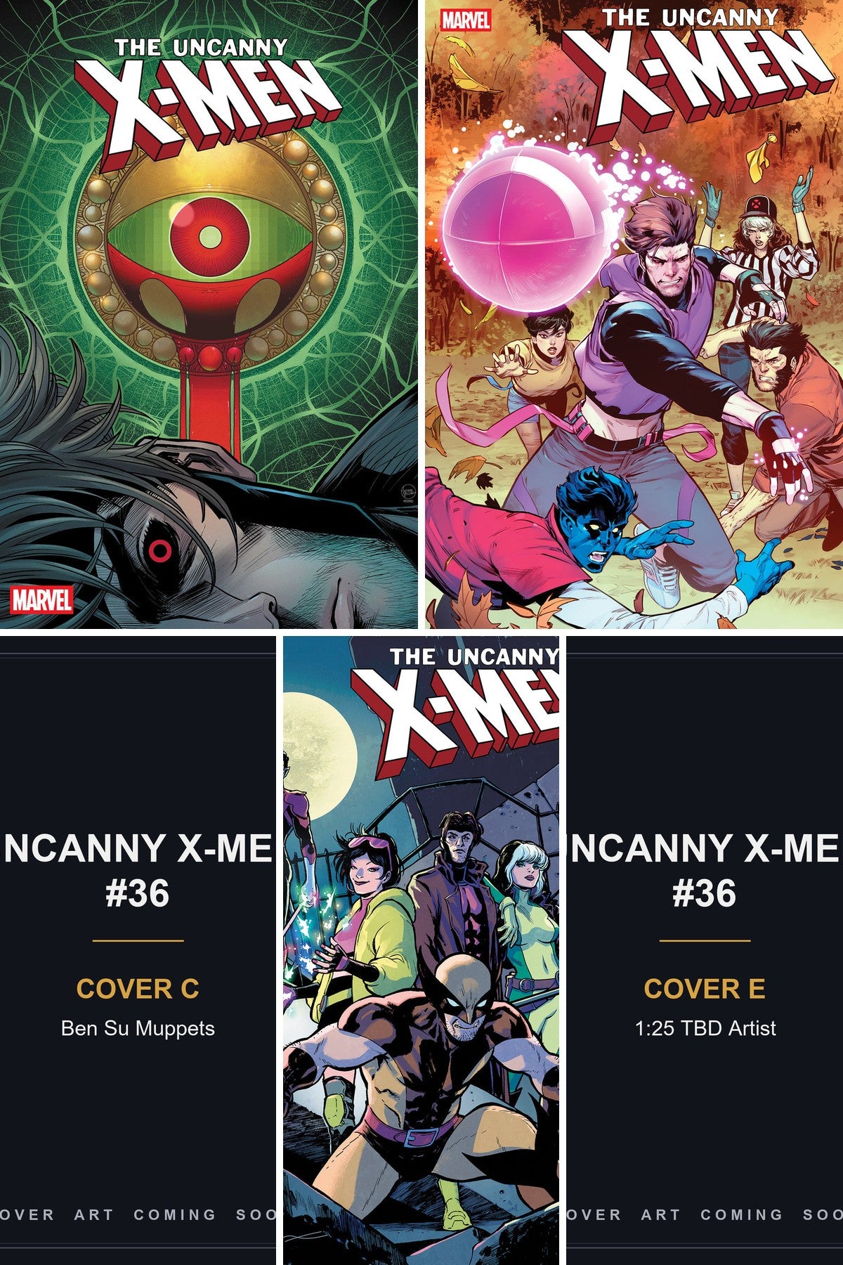 Uncanny X-Men #36 cover collage — Covers C & E art coming soon
