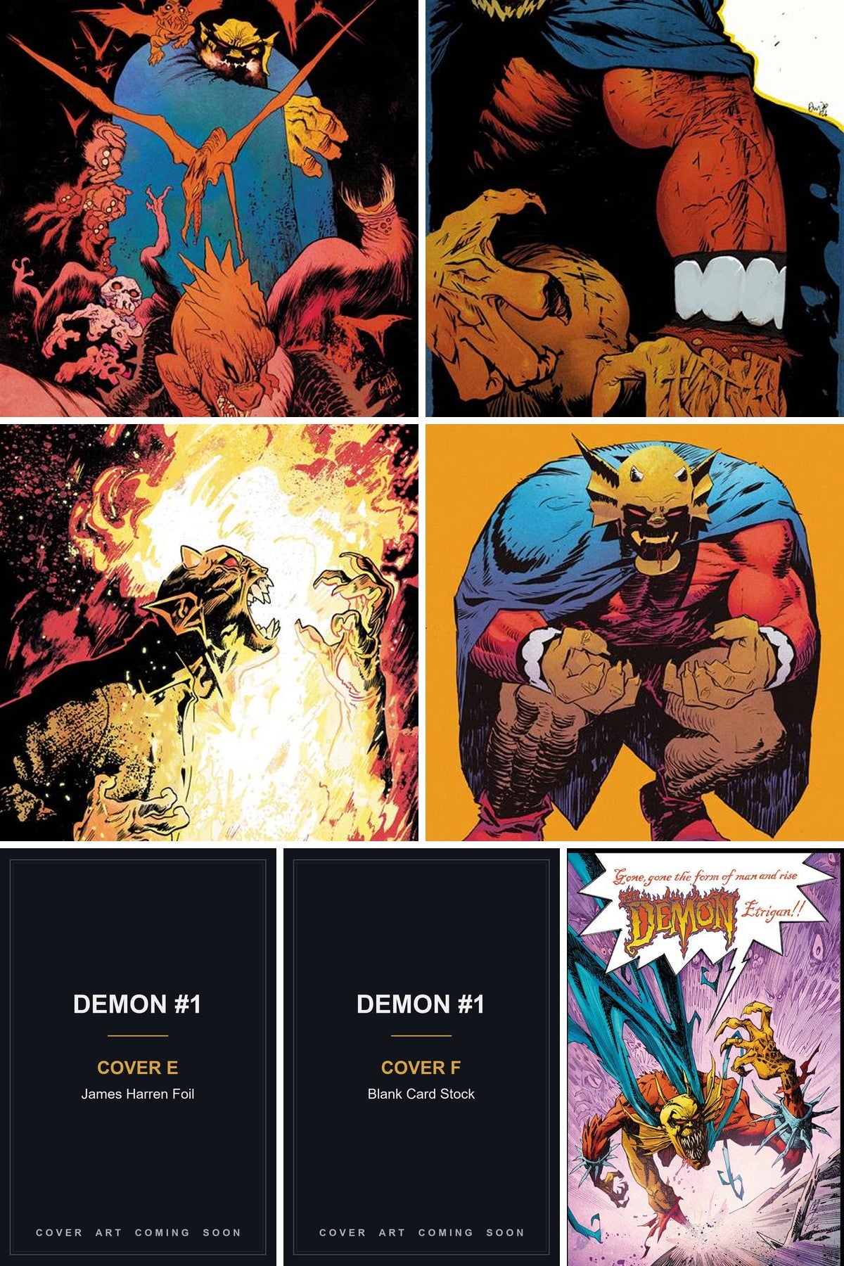 Demon #1 cover collage — Covers E & F art coming soon