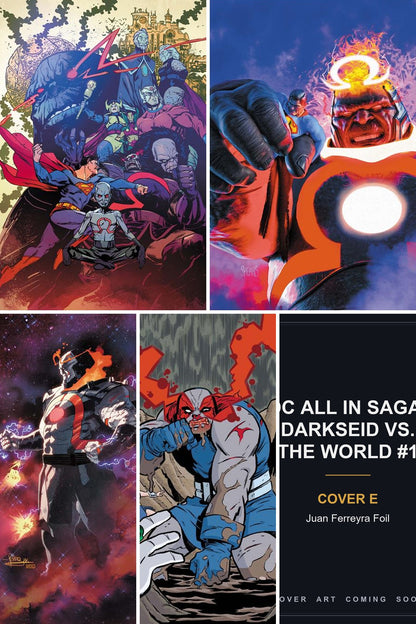 DC All In Saga: Darkseid vs. The World #1 cover collage — Cover E art coming soon