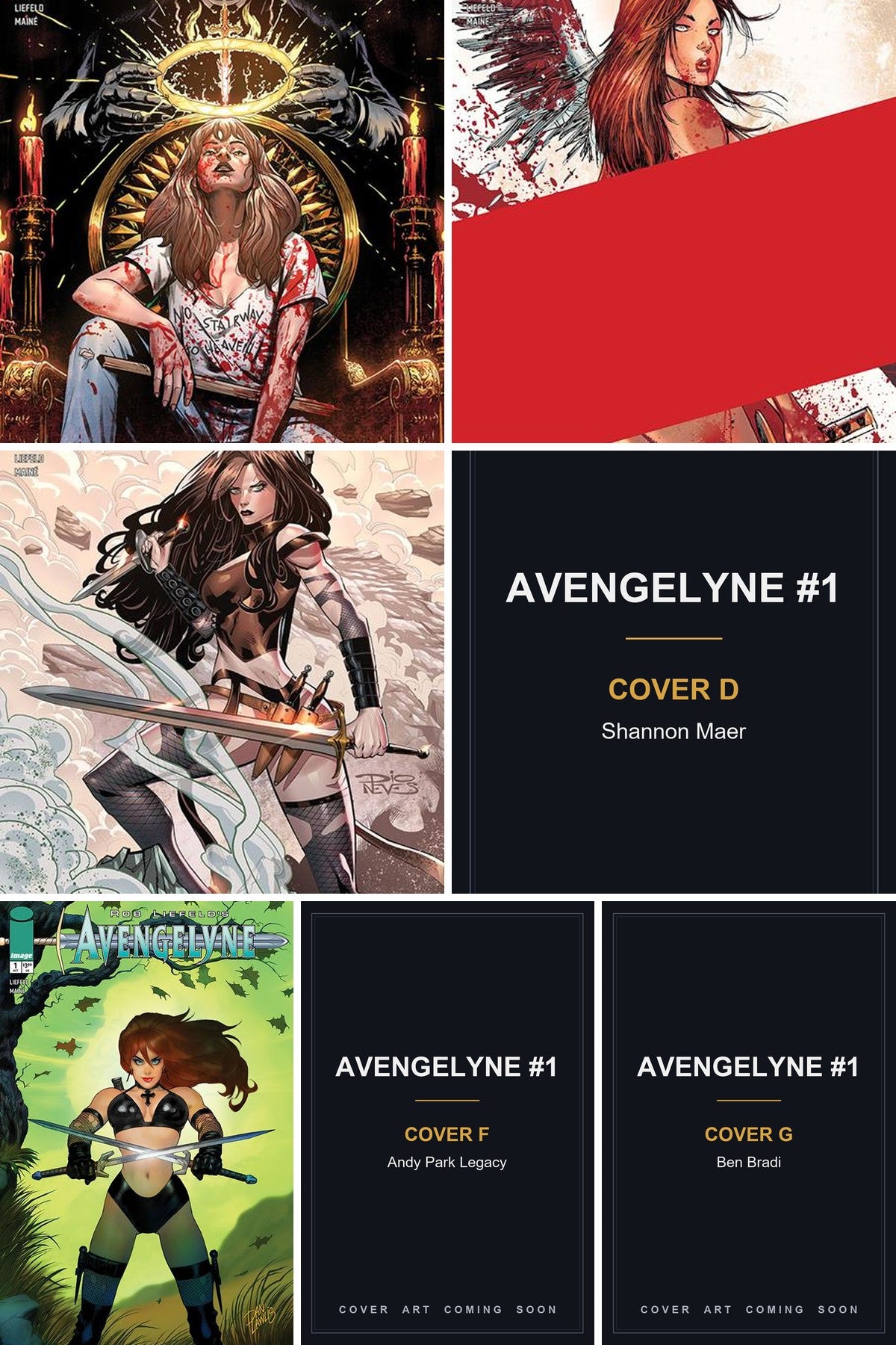 Avengelyne #1 cover collage — Covers D, F & G art coming soon