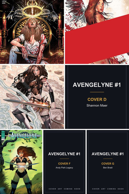 Avengelyne #1 cover collage — Covers D, F & G art coming soon