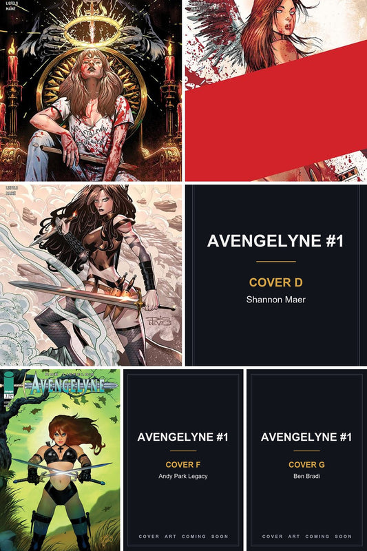Avengelyne #1 cover collage — Covers D, F & G art coming soon