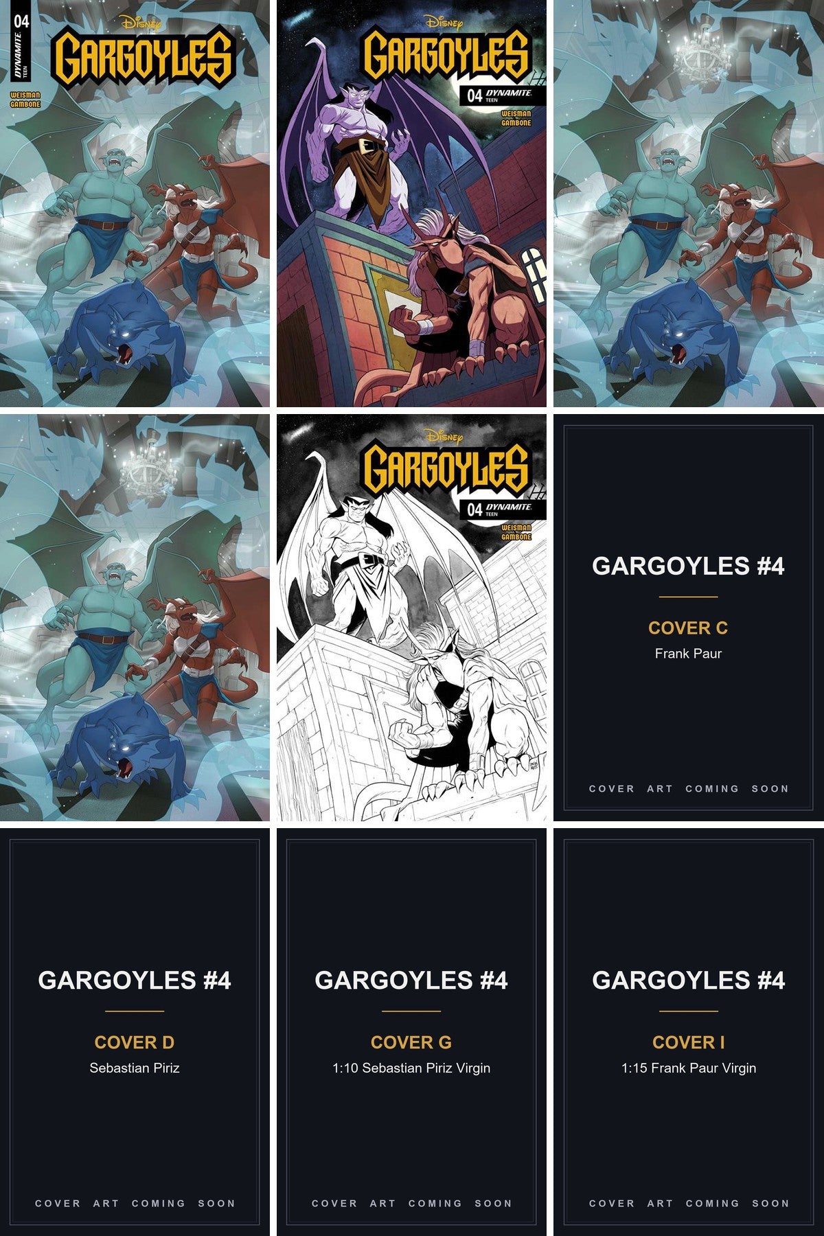 Gargoyles #4 cover collage - Covers C, D, G & I art coming soon