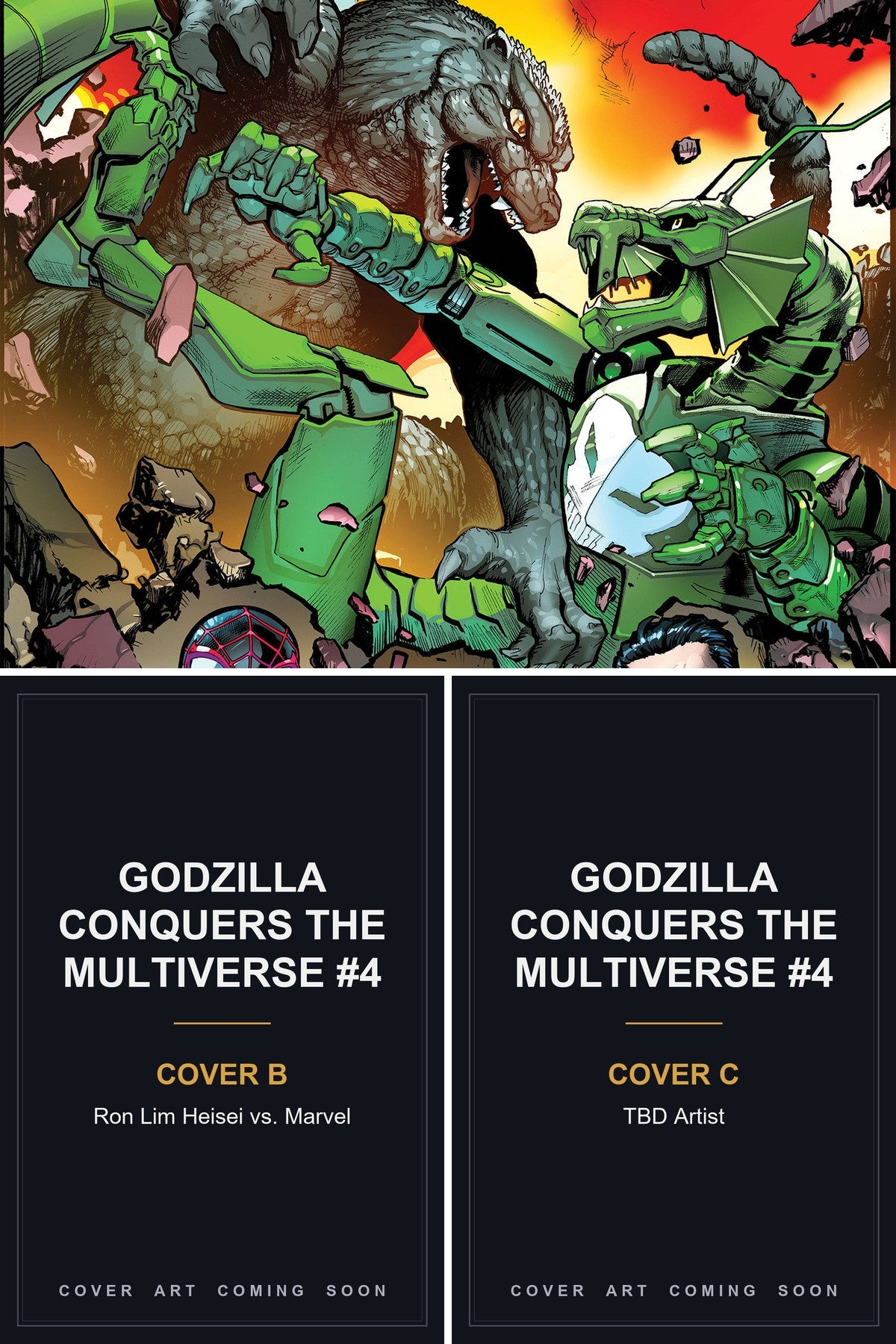 GODZILLA CONQUERS THE MULTIVERSE #4 cover collage - Covers B & C art coming soon