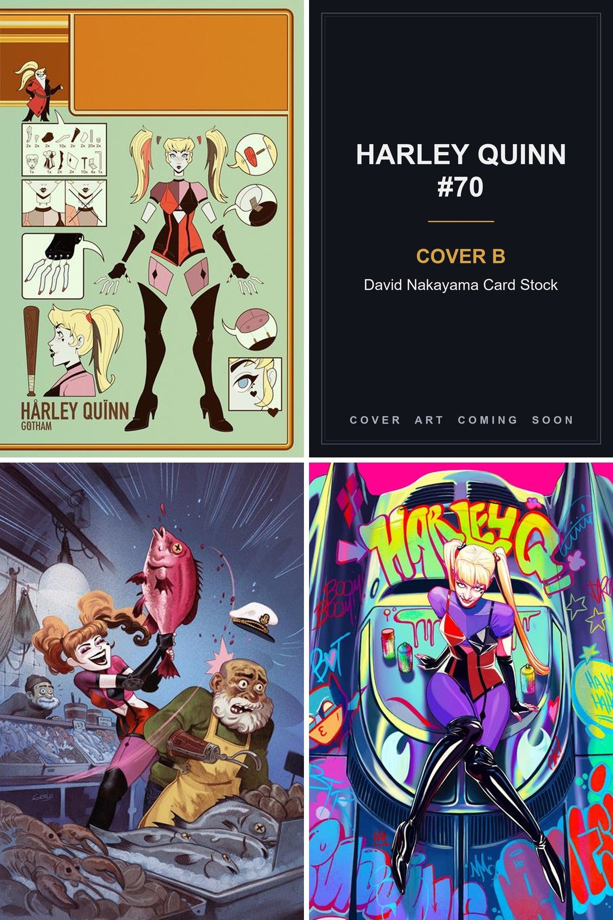 Harley Quinn #70 cover collage - Cover B art coming soon