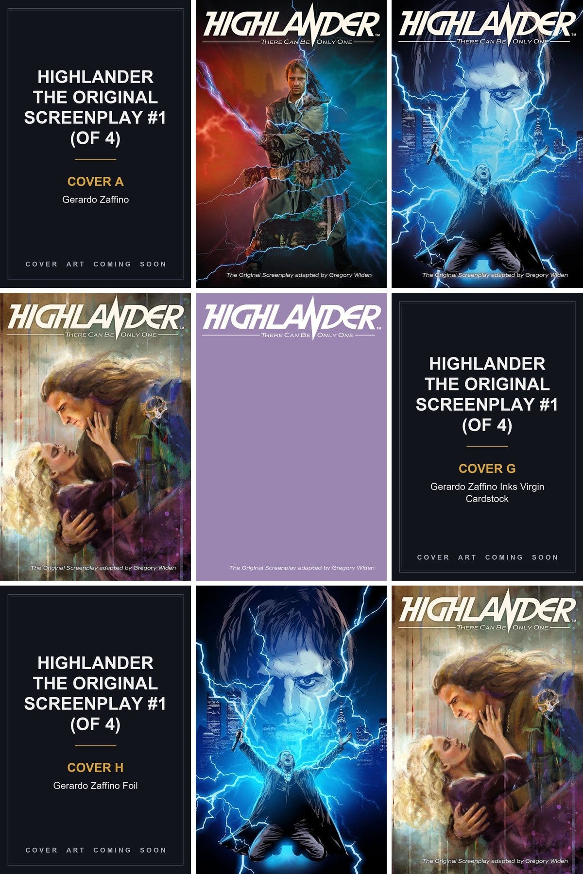 Highlander the Original Screenplay #1 (Of 4) cover collage - Covers A, G & H art coming soon