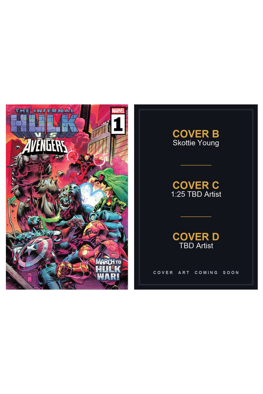 Infernal Hulk vs. Avengers #1 cover collage — Covers B, C & D art coming soon