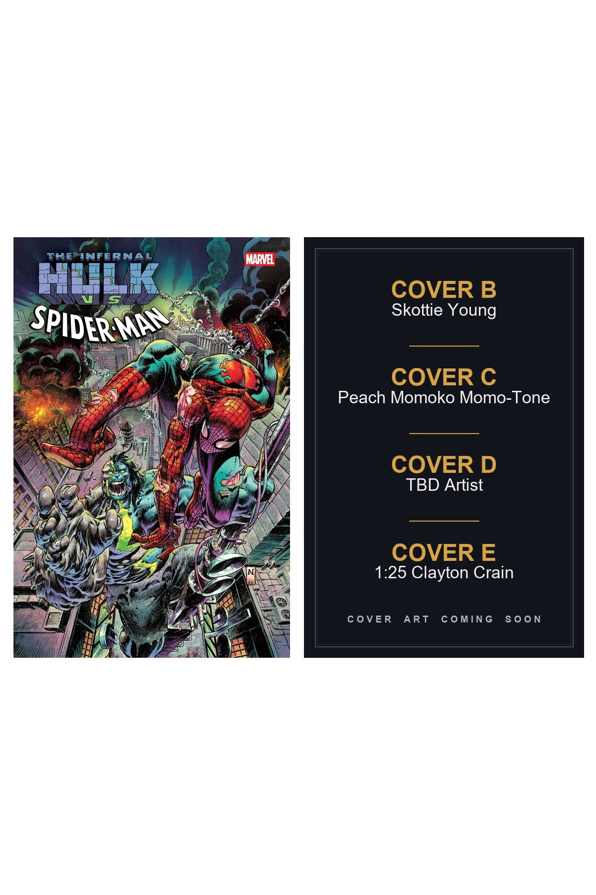 Infernal Hulk vs. Spider-Man #1 cover collage — Covers B, C, D & E art coming soon