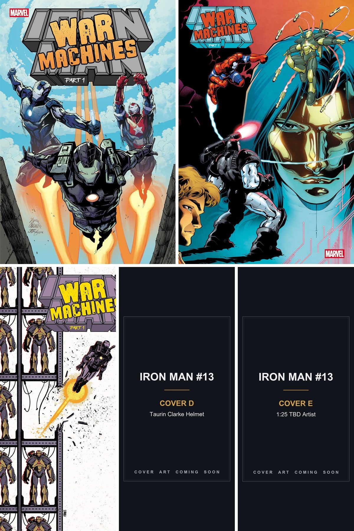 Iron Man #13 cover collage - Covers D & E art coming soon