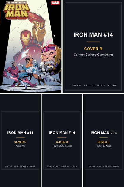 Iron Man #14 cover collage - Covers B, C, D & E art coming soon