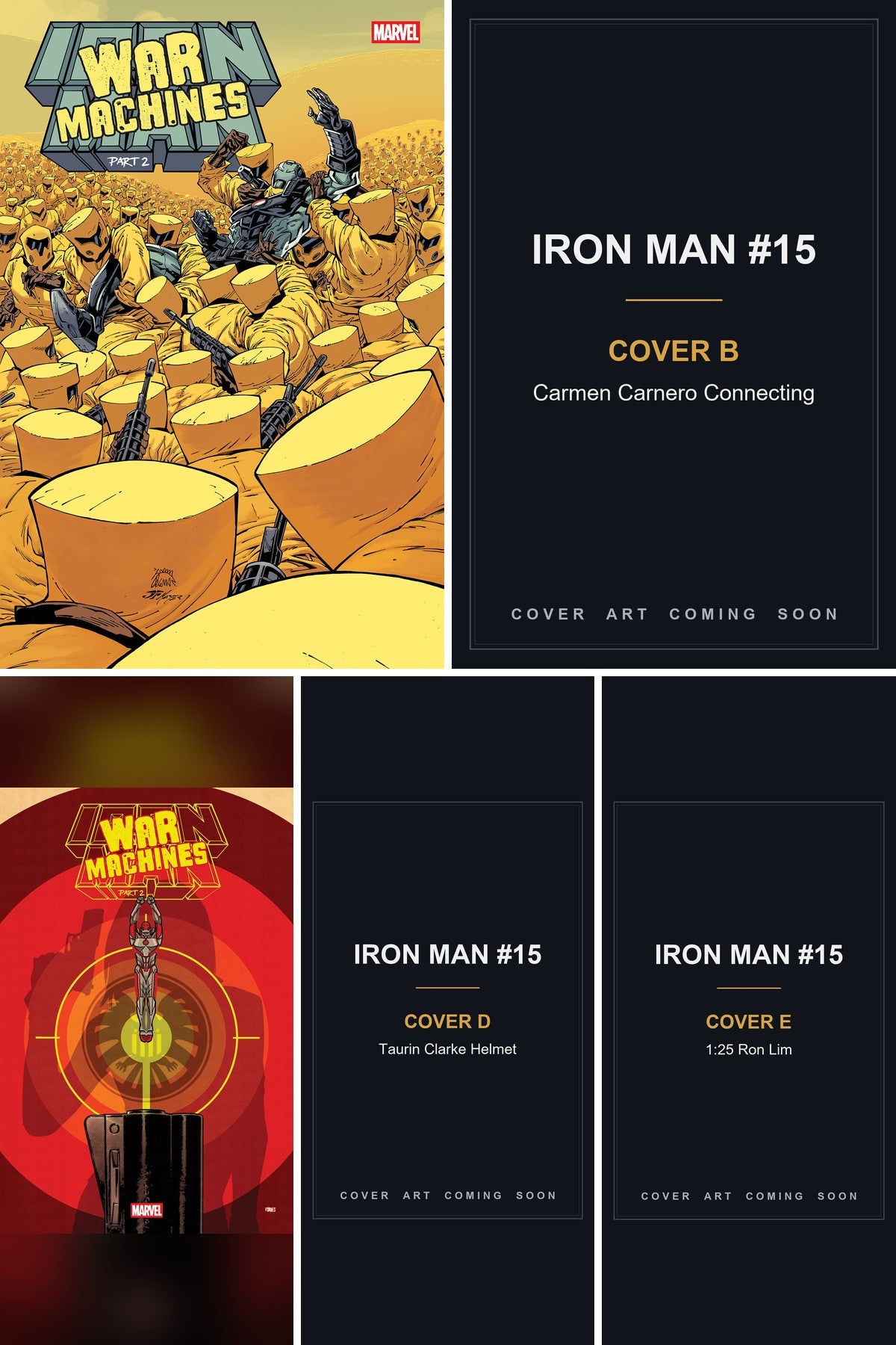 Iron Man #15 cover collage - Covers B, D & E art coming soon