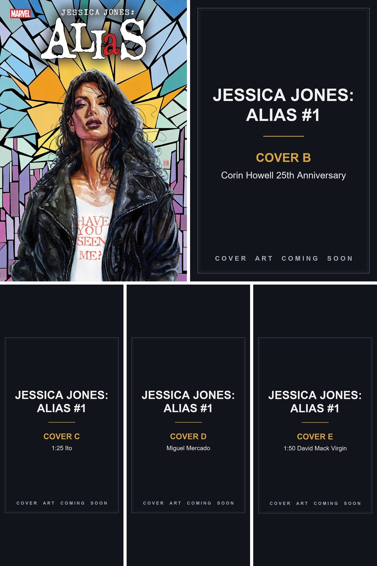 Jessica Jones: Alias #1 cover collage - Covers B, C, D & E art coming soon