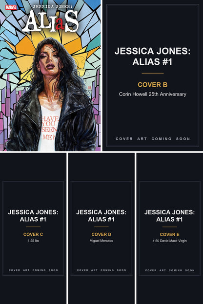 Jessica Jones: Alias #1 cover collage - Covers B, C, D & E art coming soon