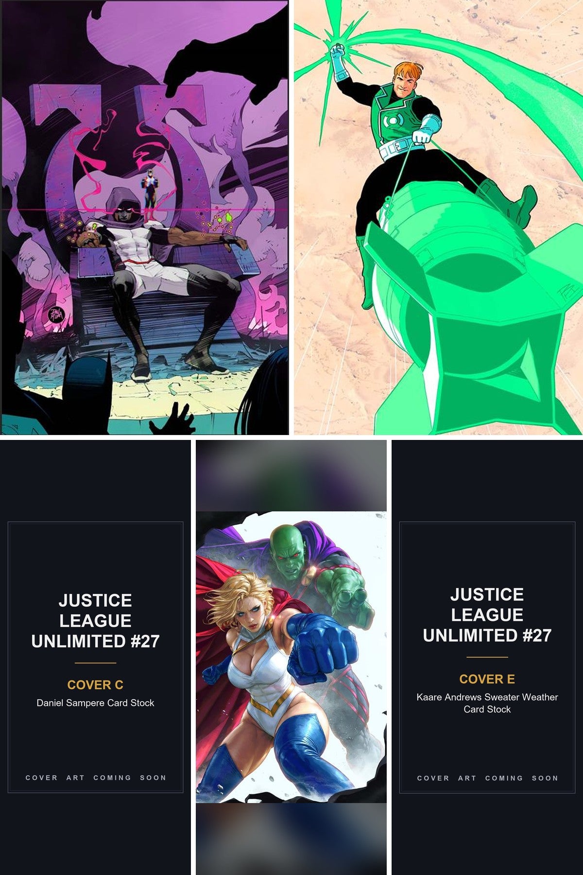 Justice League Unlimited #27 cover collage - Covers C & E art coming soon