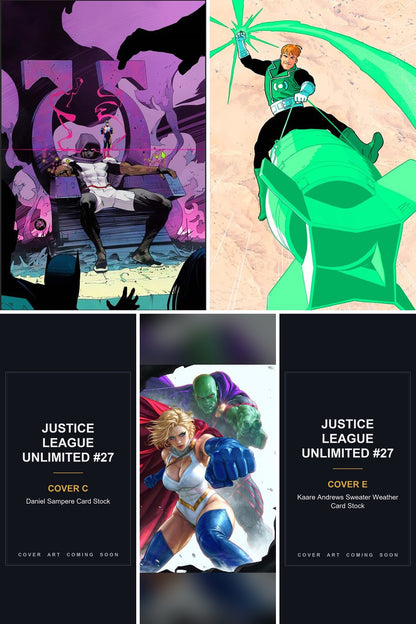 Justice League Unlimited #27 cover collage - Covers C & E art coming soon