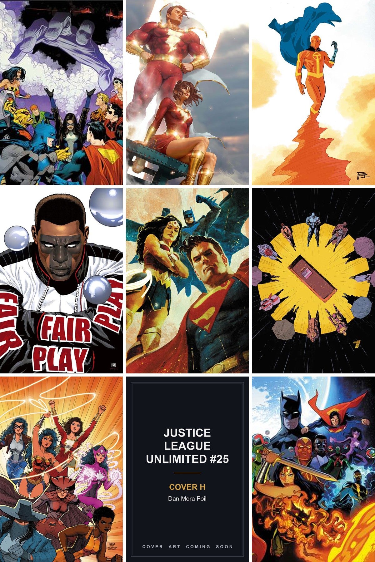 Justice League Unlimited #25 cover collage — Cover H art coming soon