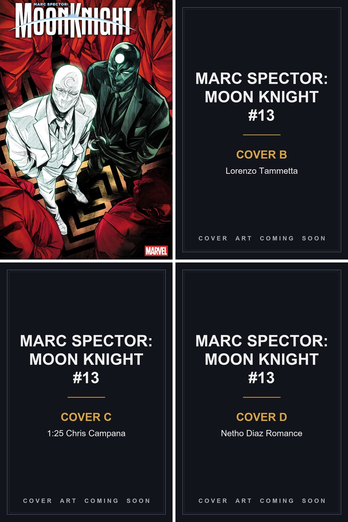Marc Spector: Moon Knight #13 cover collage - Covers B, C & D art coming soon