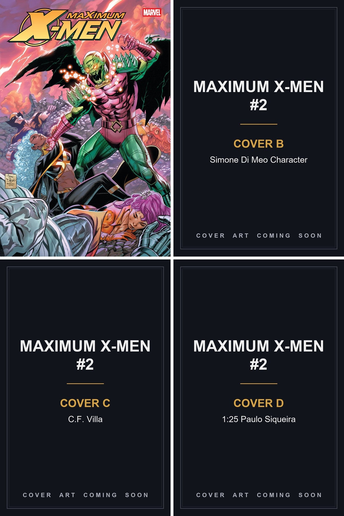 Maximum X-Men #2 cover collage - Covers B, C & D art coming soon
