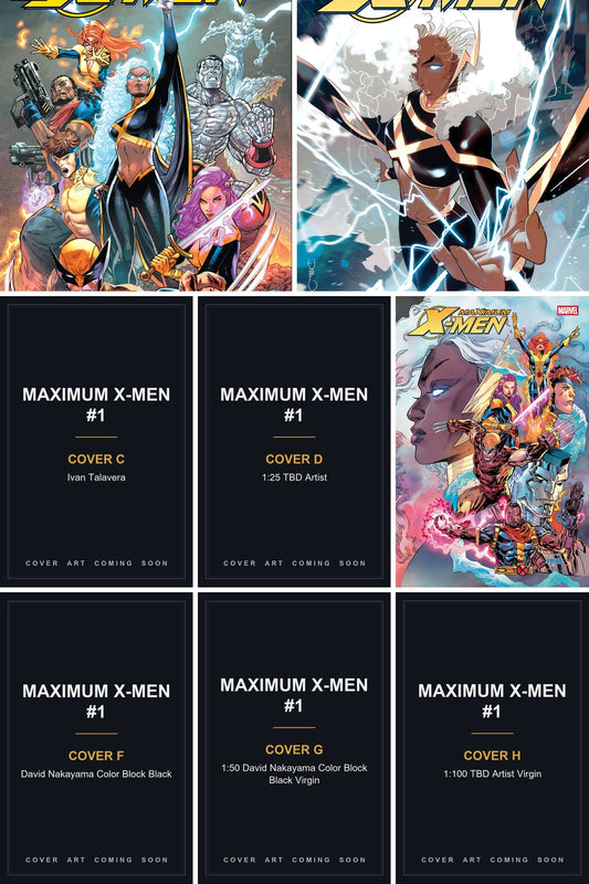 Maximum X-Men #1 cover collage — Covers C, D, F, G & H art coming soon