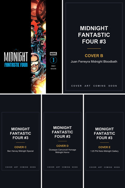 Midnight Fantastic Four #3 cover collage - Covers B, C, D & E art coming soon