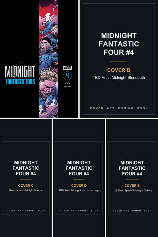 Midnight Fantastic Four #4 cover collage - Covers B, C, D & E art coming soon