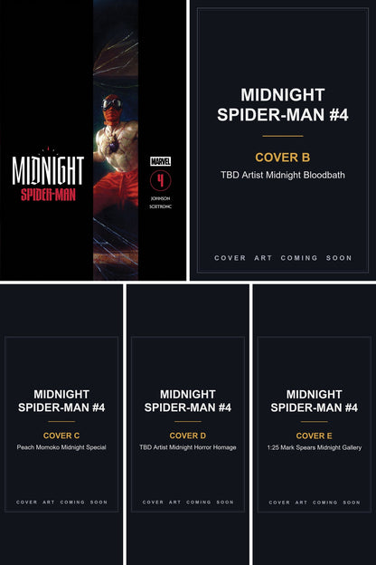 Midnight Spider-Man #4 cover collage - Covers B, C, D & E art coming soon