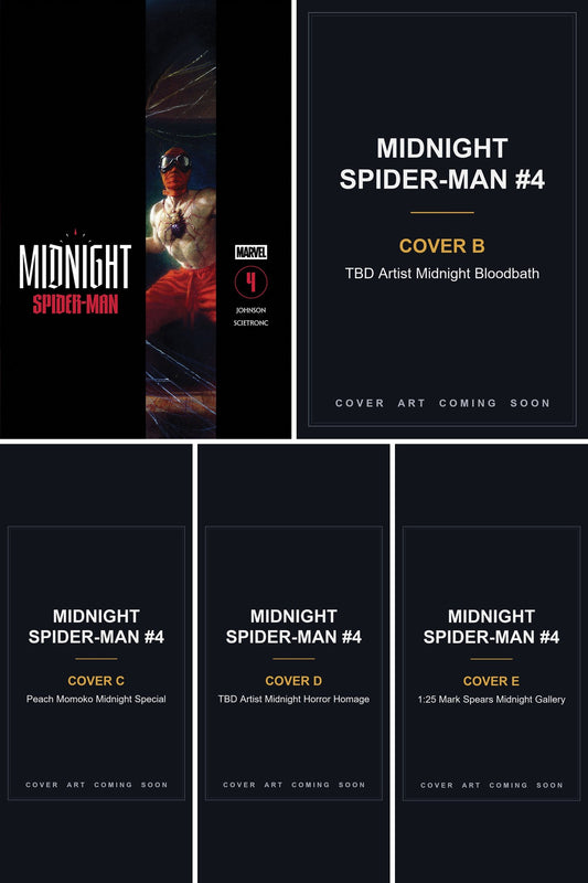 Midnight Spider-Man #4 cover collage - Covers B, C, D & E art coming soon