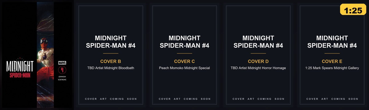 Midnight Spider-Man #4 Ultimate Bundle - Covers A-D plus the 1:25 Mark Spears Midnight Gallery - cover art coming soon