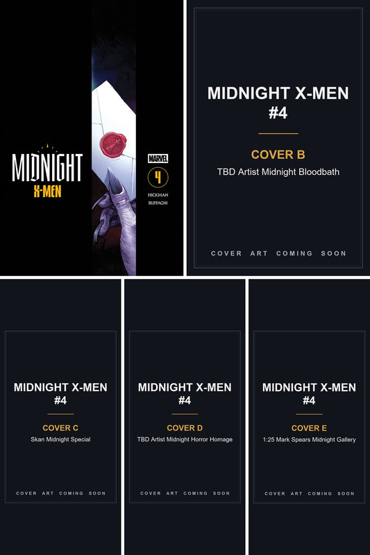 Midnight X-Men #4 cover collage - Covers B, C, D & E art coming soon