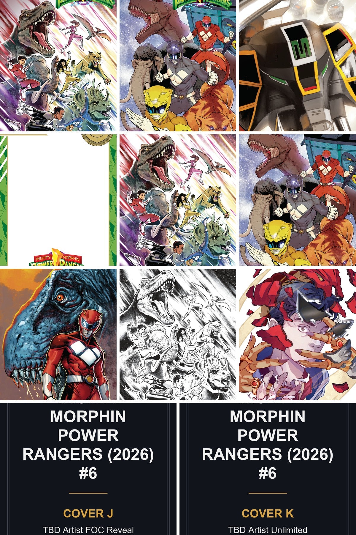 Mighty Morphin Power Rangers (2026) #6 cover collage — Covers J & K art coming soon