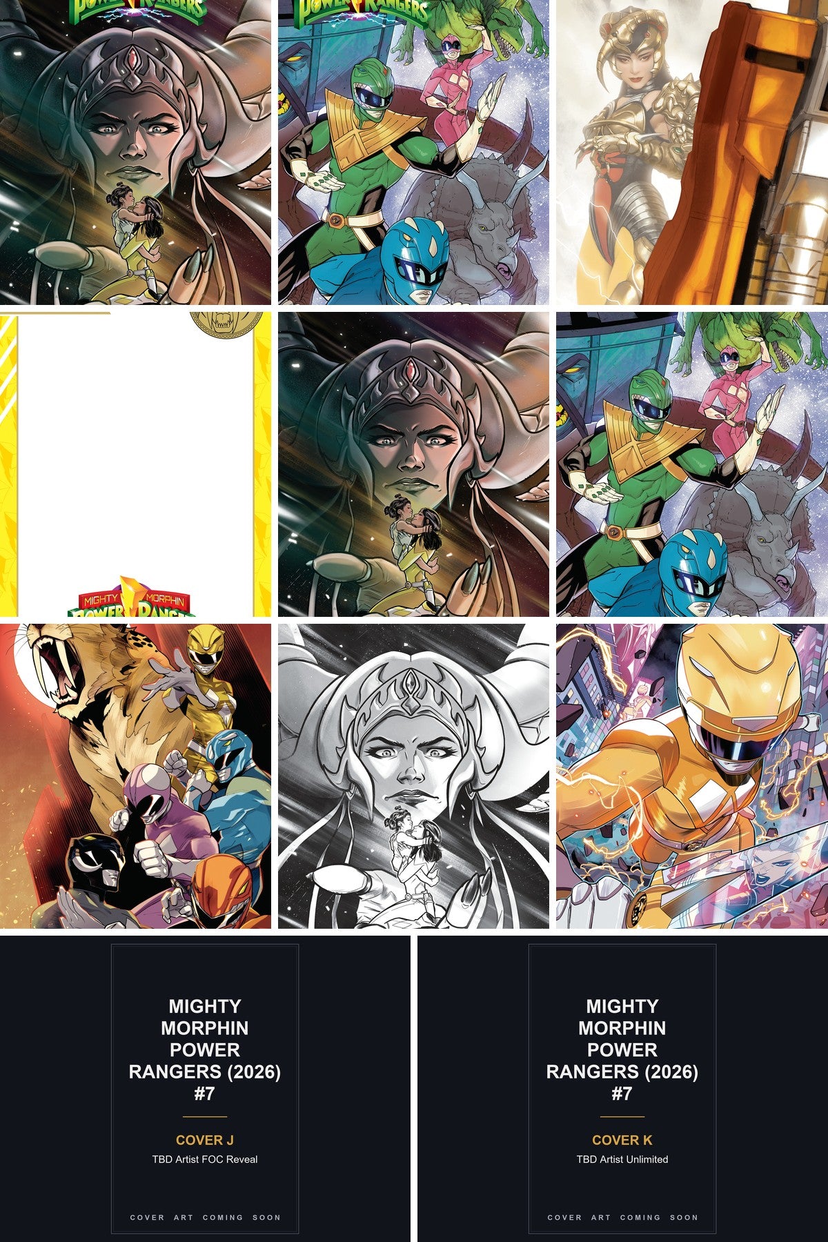 Mighty Morphin Power Rangers (2026) #7 cover collage - Covers J & K art coming soon