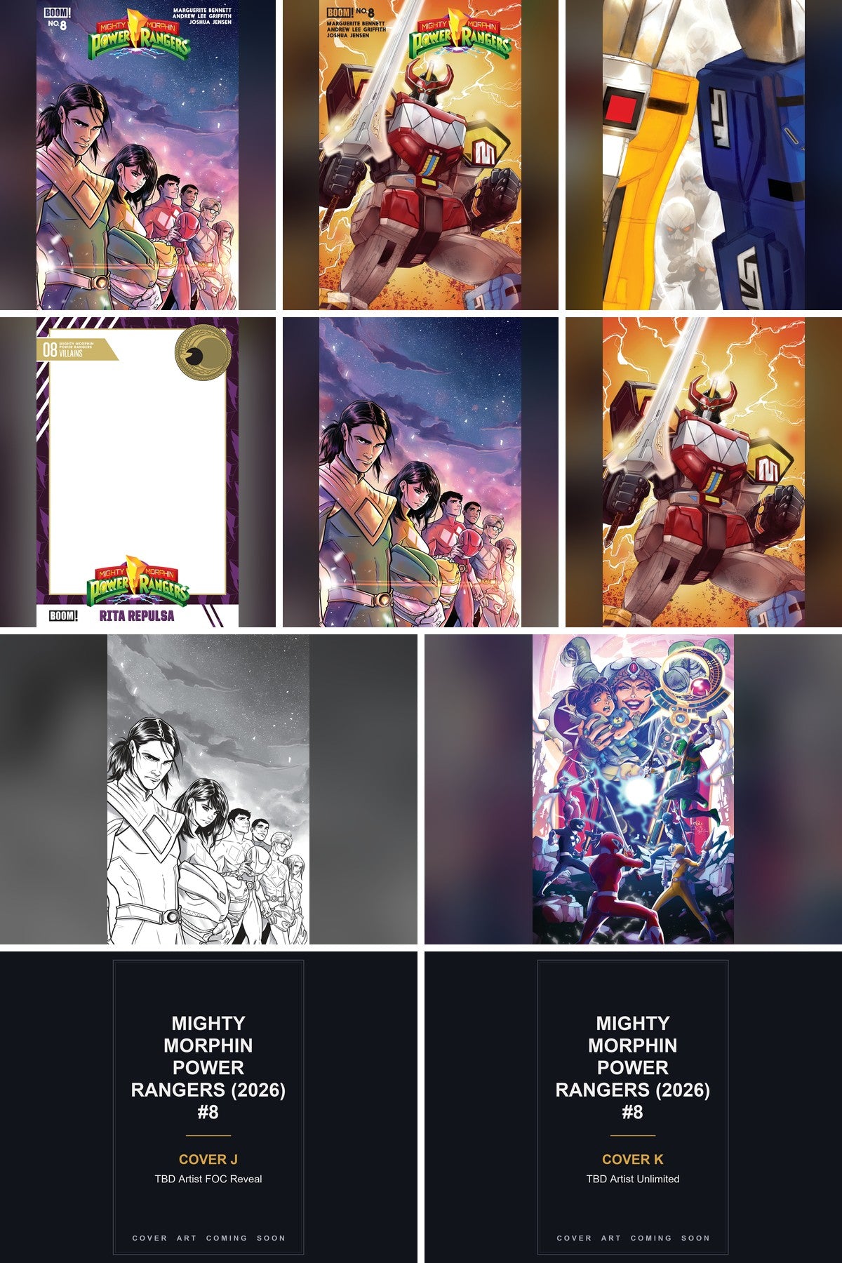 Mighty Morphin Power Rangers (2026) #8 cover collage - Covers J & K art coming soon