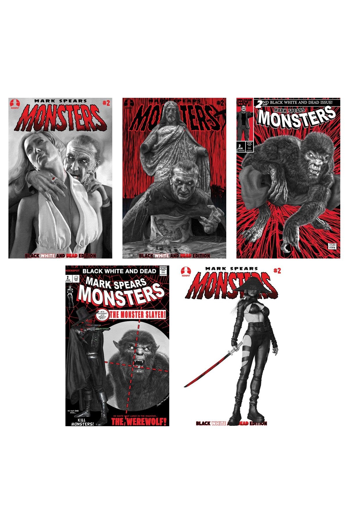 Mark Spears Monsters #2 Black White & Dead Edition 4th Printing - Cover Bundle (A-E, 5 Books)