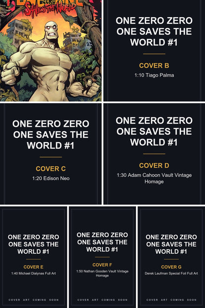 One Zero Zero One Saves the World #1 cover collage — Covers B, C, D, E, F & G art coming soon