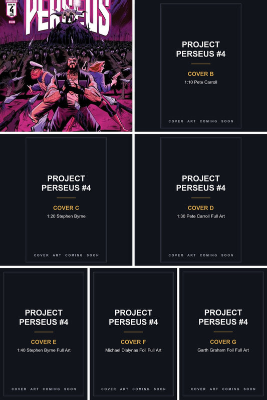 Project Perseus #4 cover collage - Covers B, C, D, E, F & G art coming soon