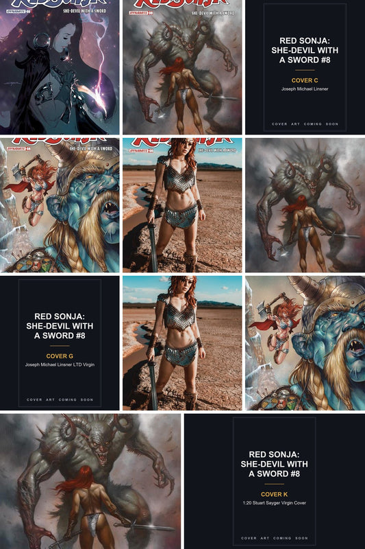Red Sonja: She-Devil With A Sword #8 cover collage - Covers C, G & K art coming soon