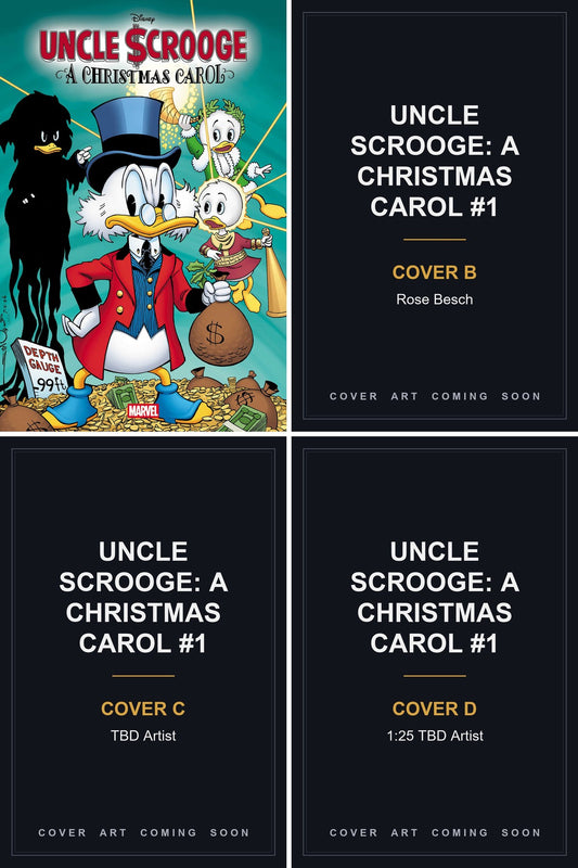 Uncle Scrooge: A Christmas Carol #1 cover collage — Covers B, C & D art coming soon