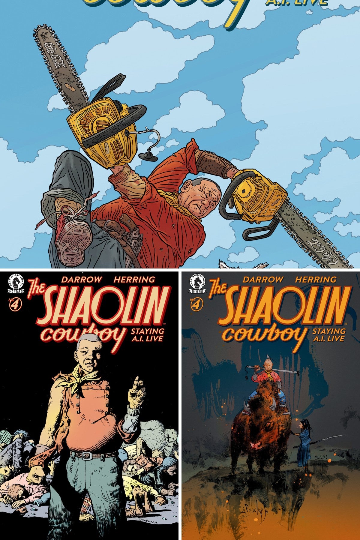 Shaolin Cowboy: Staying A.I.Live #4 cover collage