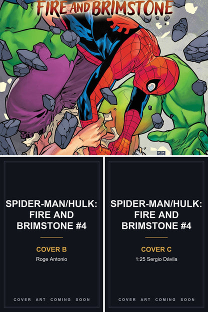 Spider-Man/Hulk: Fire and Brimstone #4 cover collage — Covers B & C art coming soon