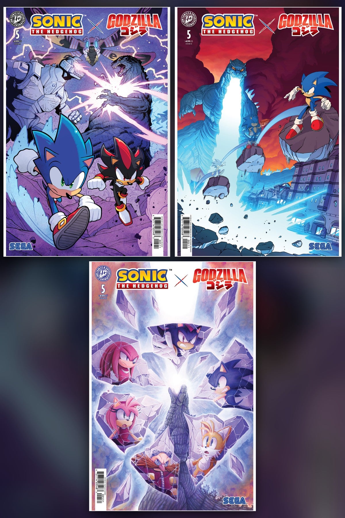 Sonic the Hedgehog x Godzilla #5 cover collage